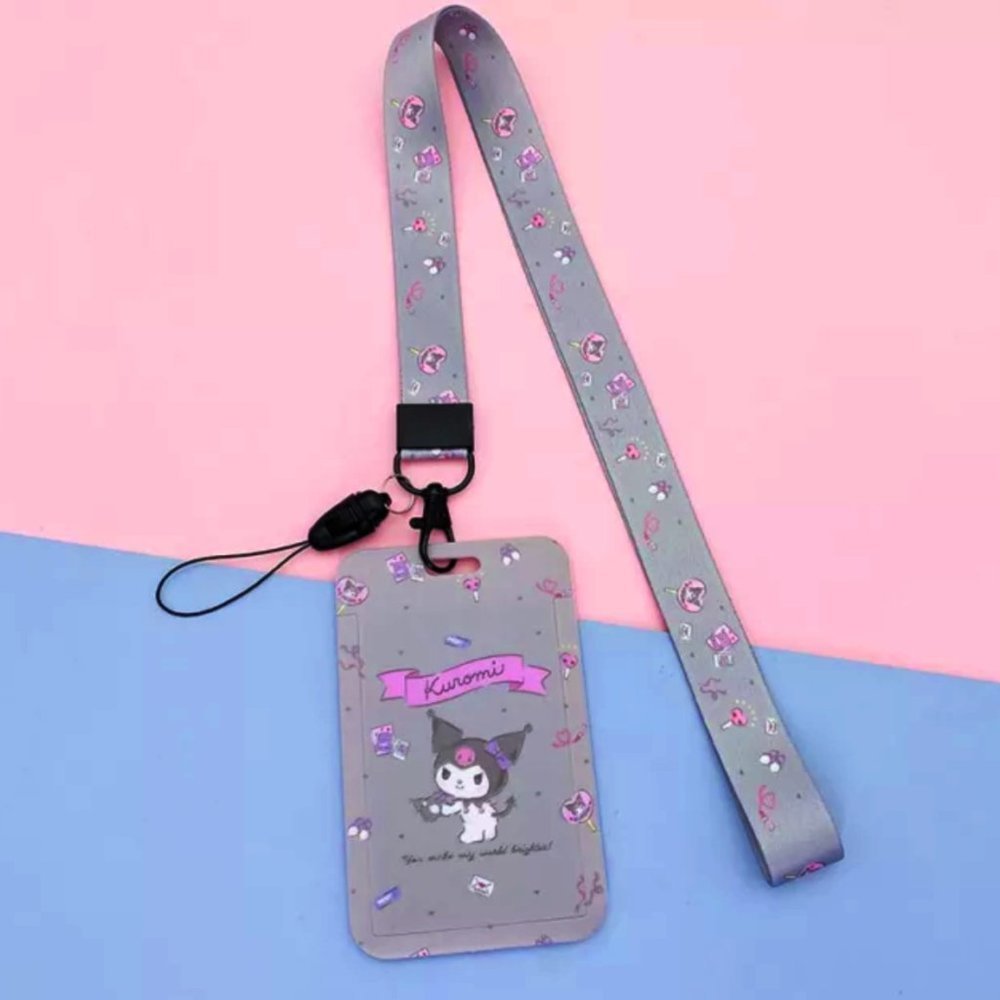 Kuromi ID Badge Holder with Lanyard Gray & Purple